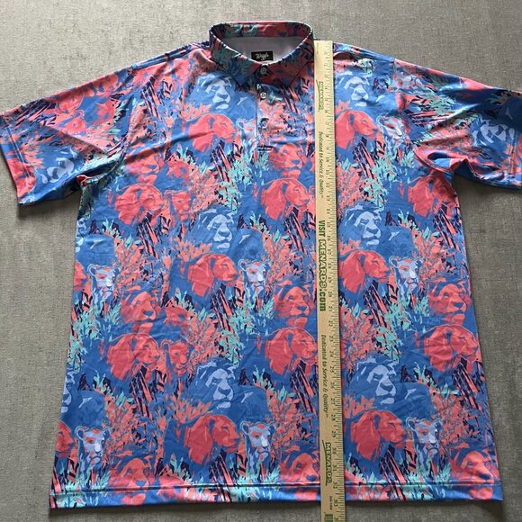 Waggle Polo Shirt Men 3XL Blue Lion Jungle AOP Performance Golf Stretch Tech - Picture 7 of 7